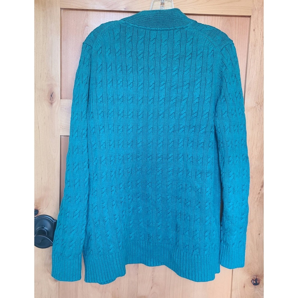 L.L. Bean 100% Cotton Cable Knit Teal Blue Cardigan MEDIUM Sweater Heritage M - Picture 4 of 10